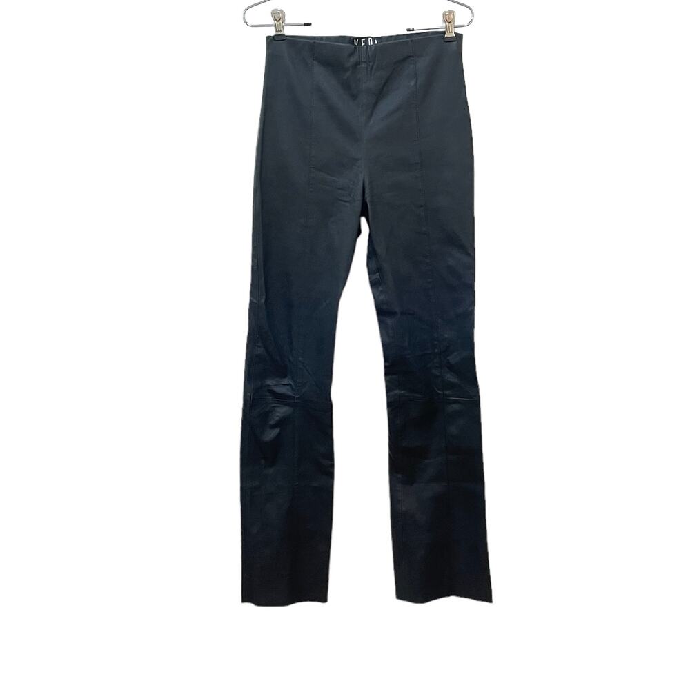 VEDA Size S Black Leather Pull on Mid-Rise 100% Leather Slim Straight Leg Pants